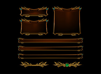 set of golden dark red fantasy gothic medieval game ui with button, frame, board menu, loading bar and header