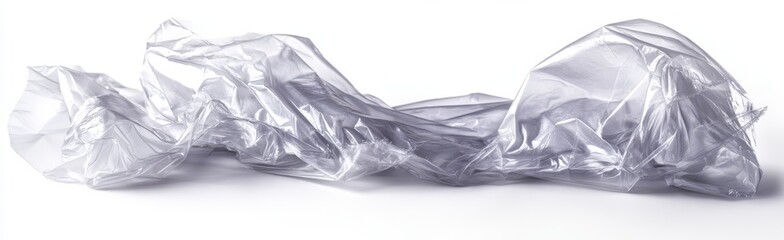 Fototapeta premium Crumpled Plastic Wrap on White Background