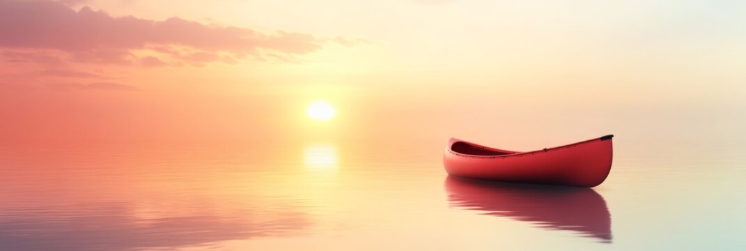 Red Canoe at Sunrise Calm Water