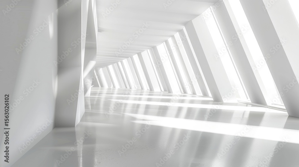 Poster Clean white geometric space with modern lines and soft light, abstract architecture