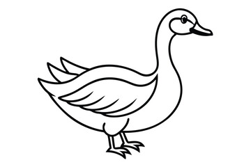 Black and white of a goose standing calmly in simple illustration
