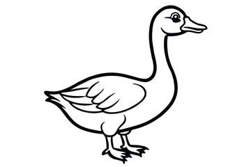 A stylized black goose stands elegantly in profile with its detailed feather pattern showing