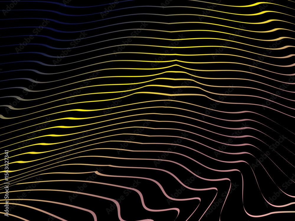 Poster The background is a colorful gradient wavy diagonal striped pattern on a black background, creating a dynamic and modern visual effect.