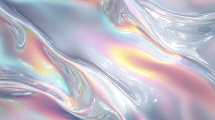Dynamic Abstract Iridescent Liquid Surface with Flowing Holographic Pastel Colors