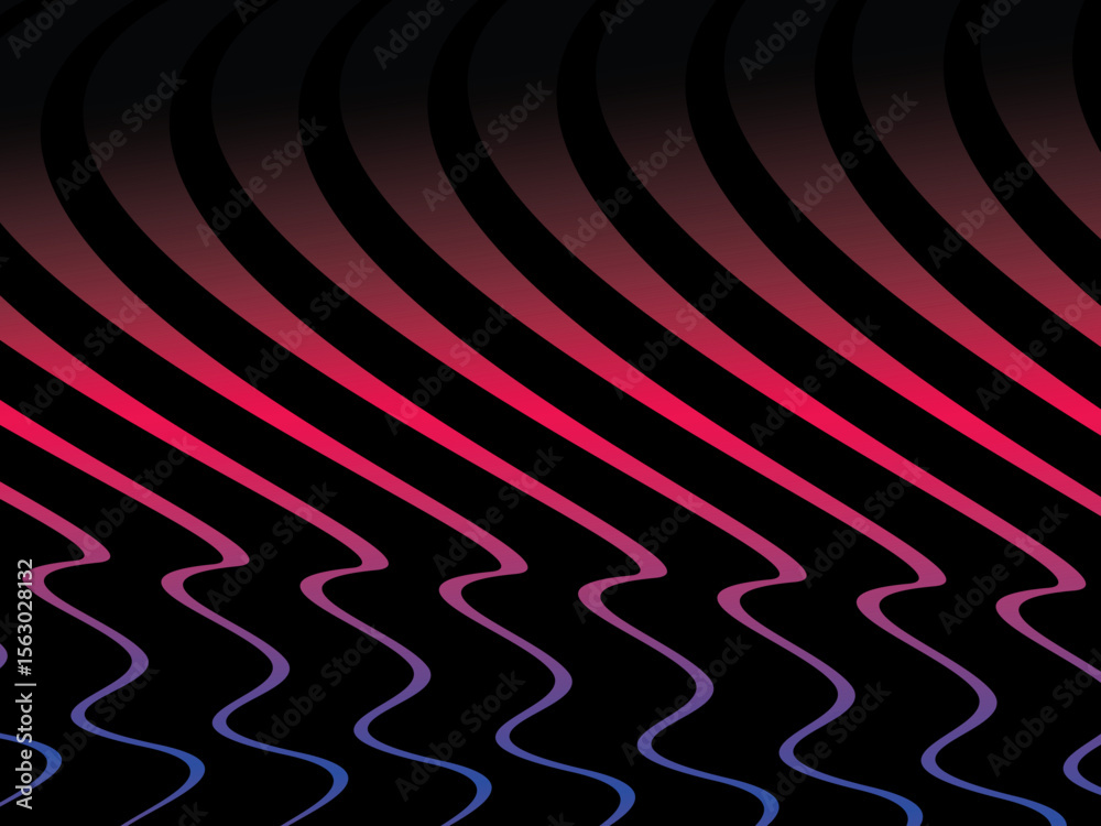 Poster The background is a colorful gradient wavy diagonal striped pattern on a black background, creating a dynamic and modern visual effect.
