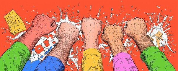 Dynamic collaborative teamwork in creative workspaces joining hands for visual content