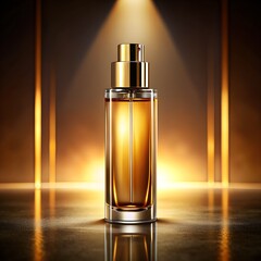 Naklejka premium Golden Perfume Bottle with Radiant Light Flare