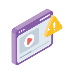 A trendy isometric style icon of video error alert