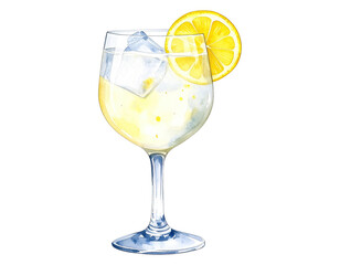 Watercolor illustration of a Gin Fizz cocktail in a tall glass. Cocktail drink watercolor illustration on transparent background.