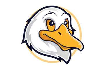 An amusing goose face with striking yellow beak smiles cheerfully in a cartoonstyled rendering