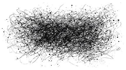 Chaotic black scribbles texture, isolated on white background.
