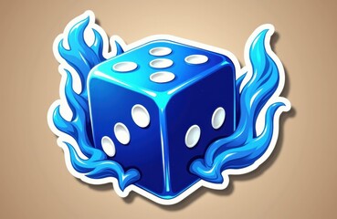 A blue die with flames surrounding it, symbolizing excitement and energy in gaming or gambling contexts