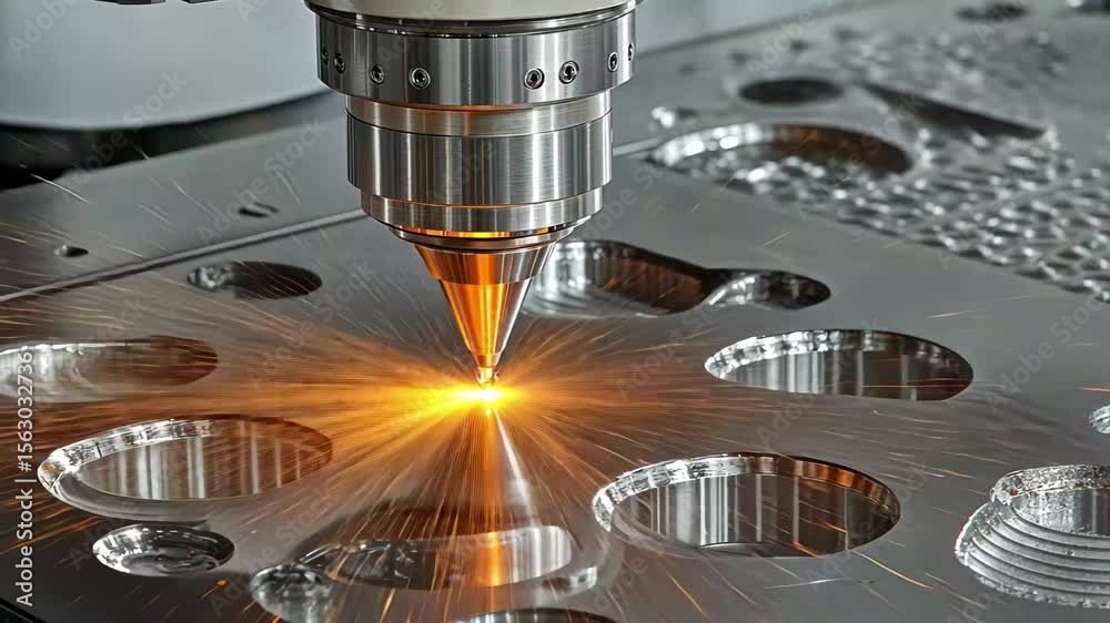Poster cnc machine cuts metal with precision, creating sparks in a workshop environment, close up of a cnc 