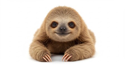 Obraz premium 愛らしいナマケモノ赤ちゃん 白い背景で穏やかに微笑む. AI Generated