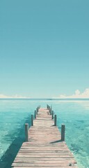 Obraz premium Serene wooden pier extending into a calm, turquoise ocean under a clear, pale blue sky