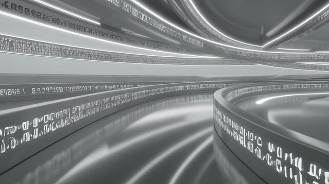 A futuristic tunnel of digital binary code creates an abstract cyber space background