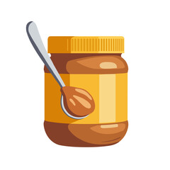 Vector illustration of peanut butter jar and spoon, pop art design