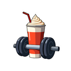 Energetic shake and dumbbell combination in pop art style, fitness motivation