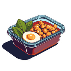 Vibrant meal in glass container with egg and greens, health concept