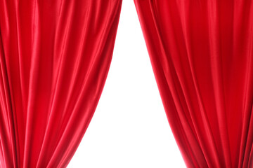 Red velvet curtains isolated on white background