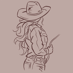 Naklejka premium cowgirl in jeans with a hat vector for illustration card decoration