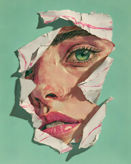 Una ilustración de una persona integrada en el papel tapiz, inspiradora y cargada de significado, una obra de arte contemporáneo, abstracta, compleja y enigmática, con una interpretación superficial p
