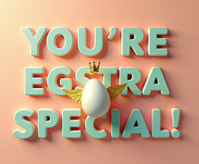 Egg with crown and fun letters expressing uplifting compliment.
