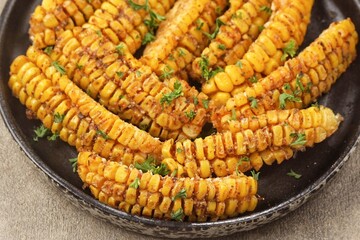 Corn ribs are processed grilled corn that is shaped like ribs.