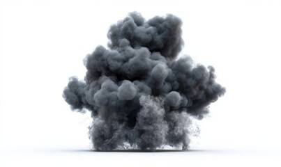 Dense Gray Smoke Cloud Explosion Isolated on White