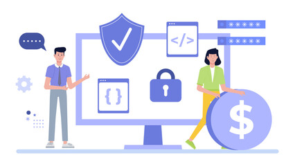 Secure online financial transactions concept suitable for cybersecurity, banking, ecommerce, or technology related projects. Illustrates secure digital payment process.