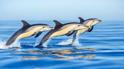 A group of dolphins splashing and playing in the waves by Generative AI