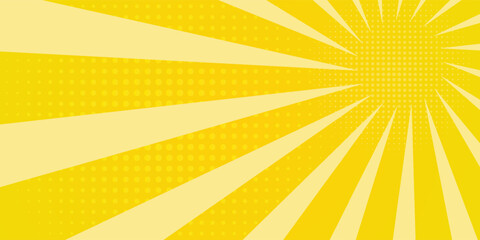 Yellow abstract background with light of sunburst. yellow starburst with halftone. sun ray retro background with flash
