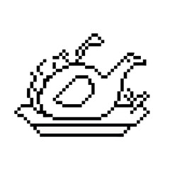 Fototapeta premium A roasted bird on a plate in black pixel outline