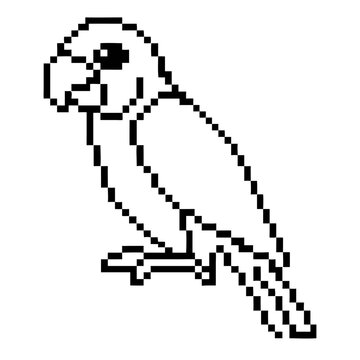 A pixel art outline of a parrot sitting