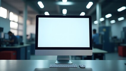 Naklejka premium Commercial Display Mockup: Blank Monitor Screen in Industry Environment