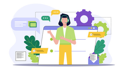 Female online customer service representative. Suitable for website, customer service training materials, and online business graphics. Professional and diverse.