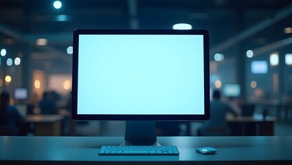 Naklejka premium Commercial Display Mockup: Blank Monitor Screen in Office Environment
