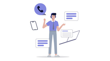 A customer service agent using technology, suitable for business, customer service, technology, call center, support, communication concepts in design projects.