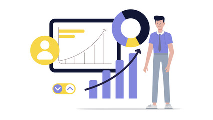 Business growth charts and user data in a modern design for presentations, reports, articles, and infographics on business analytics.