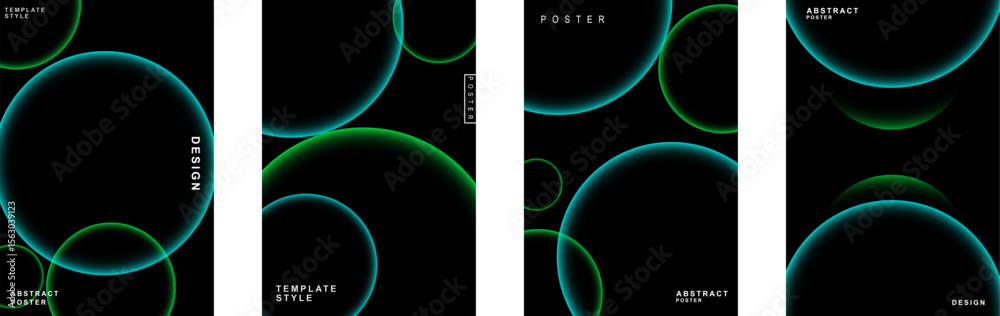 Fototapete glowing green neon background with circular mesh lines on dark surface. best for sci-fi projects, di