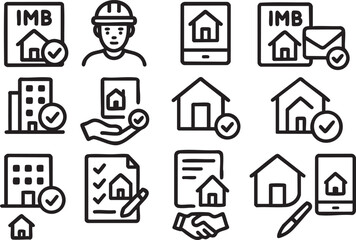 Collection of line icons related to construction, real estate, and home building, perfect for websites, apps, and presentations needing a modern and clean aesthetic.
