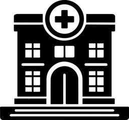 Obraz premium Hospital Building Icon with Medical Cross Symbol