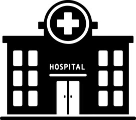 Obraz premium Hospital Building Icon with Medical Cross Symbol