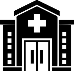 Obraz premium Hospital Building Icon with Medical Cross Symbol