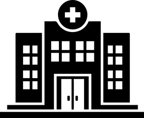 Obraz premium Hospital Building Icon with Medical Cross Symbol