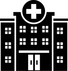 Obraz premium Hospital Building Icon with Medical Cross Symbol