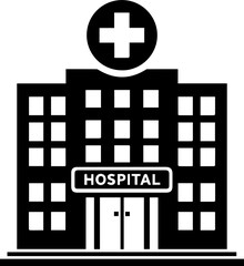 Obraz premium Hospital Building Icon with Medical Cross Symbol