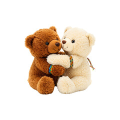 Obraz premium Two teddy bears, one brown and one white, sitting close