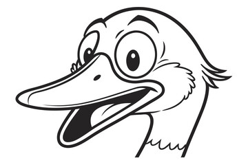 A cartoon goose head with a big beak has a happy, surprised expression