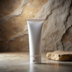 Neutral Cosmetic Tubes on Beige Background

